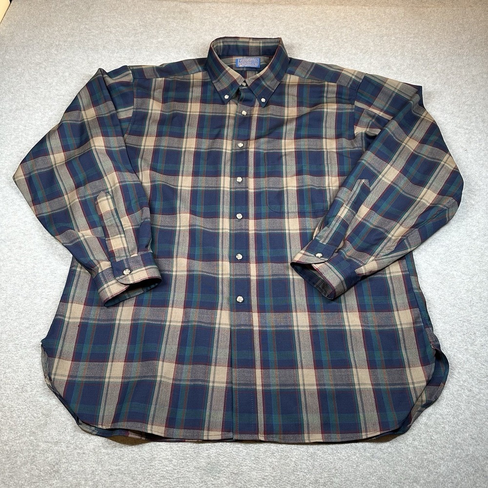 Vintage Pendleton Board Shirt XL Blue Plaid 100% Virgin Wool USA‎ 60s-70s NOTE